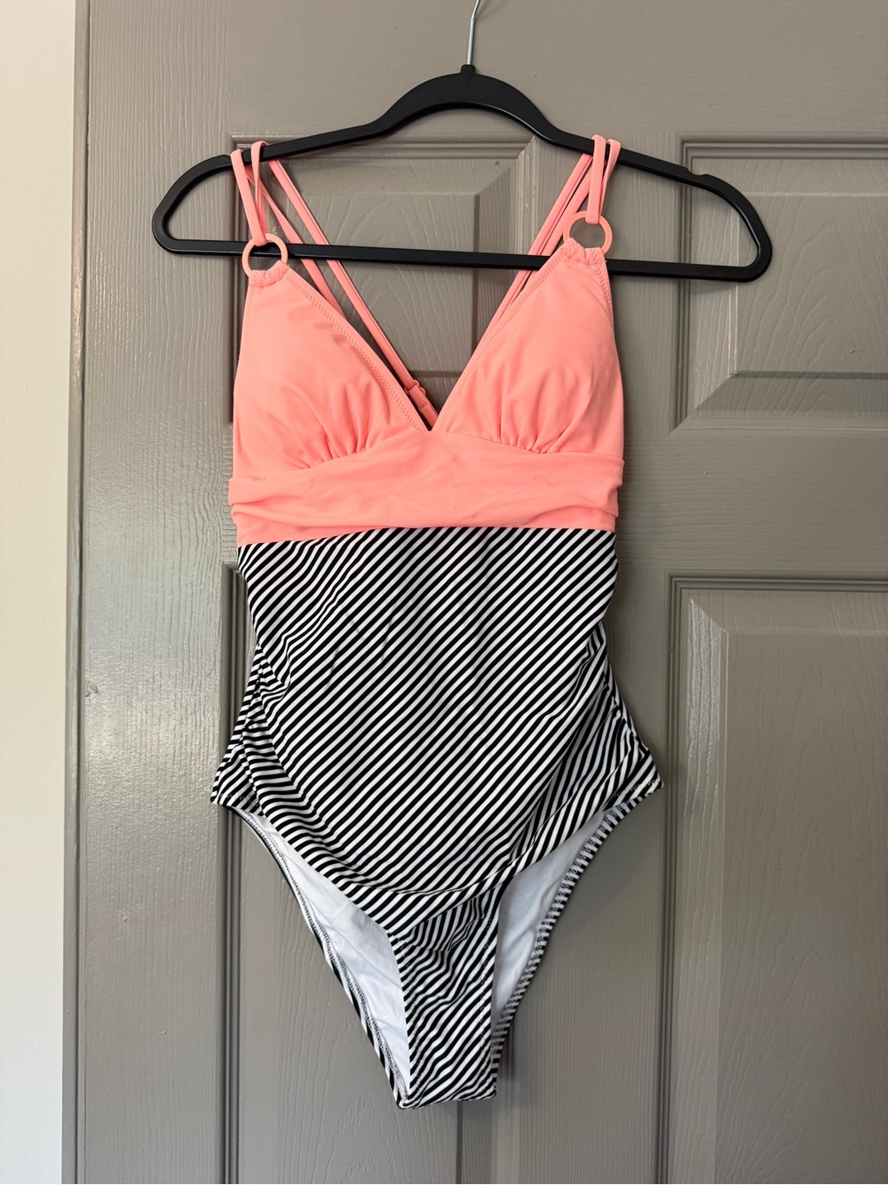 Cupshe Peach and Striped Gathered One Piece Swimsuit, Size M